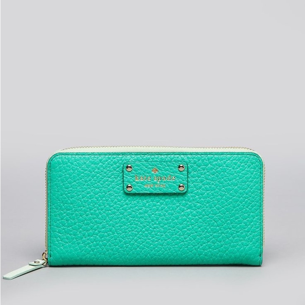 Kate Spade Women Wellsley Organizer Clutch Wallet Large Teal Zip Around w/ Patch
